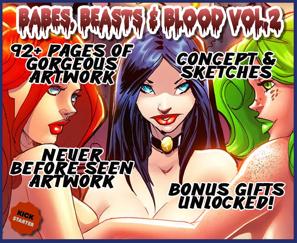 JasonDu70858772's tweet photo. Almost 1 week in and Thanks to all of you, BABES BEASTS &amp; BLOOD is at 298% Funding!!! As a reminder-  ALL pledges (Digital &amp; Physical) are entered into this week's raffle I will be picking tomorrow on the Livestream! https://t.co/3ObbdxB8tV https://t.co/Dfr3kVEfPu
