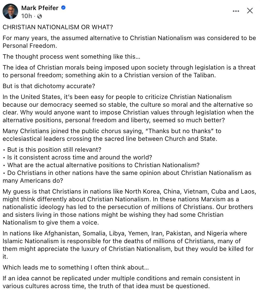 woodiefultz's tweet photo. A great write up on Christian Nationalism from my friend Mark Pfiefer. I encourage everyone to read it... it is a good read. https://t.co/BOt4HotasA