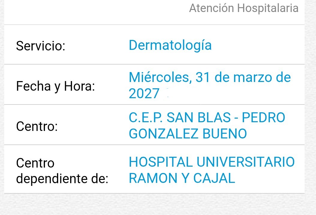 menma1010's tweet photo. @ComunidadMadrid os dejo esta perla. he pedido una cita dermatología y me la han dado para dentro de mas de un año pero que coj.. es esto? Nos se llenamos la boca de hablar de nuestro sistema de salud, pues la verdad que es un asco. Mejor es colapsar las urgencias y contentos! https://t.co/SFA9BBEwsq