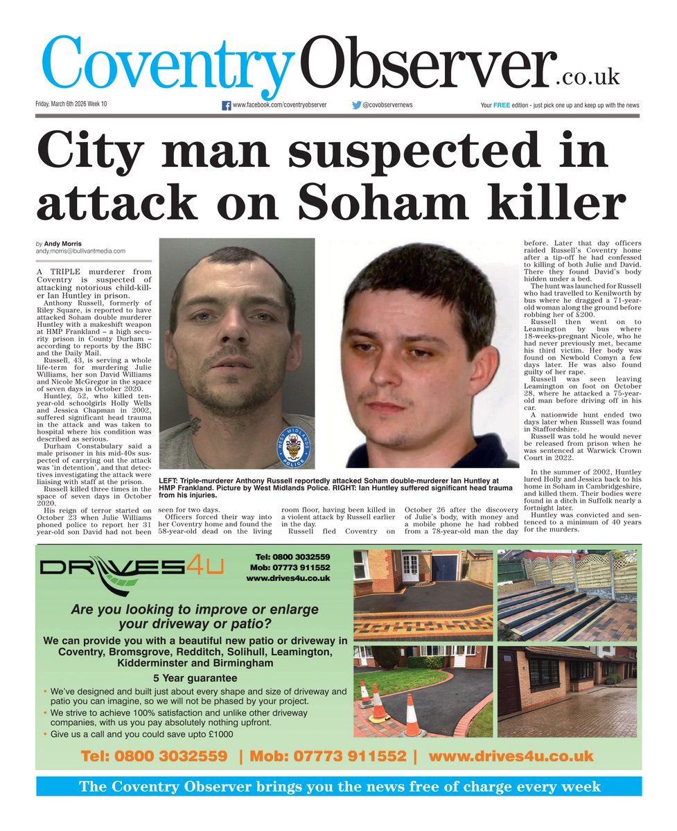 covobservernews's tweet photo. Here is a sneak preview of the front page of tomorrow's  Coventry Observer #tomorrowspaperstoday https://t.co/Jf2PZsCPa4