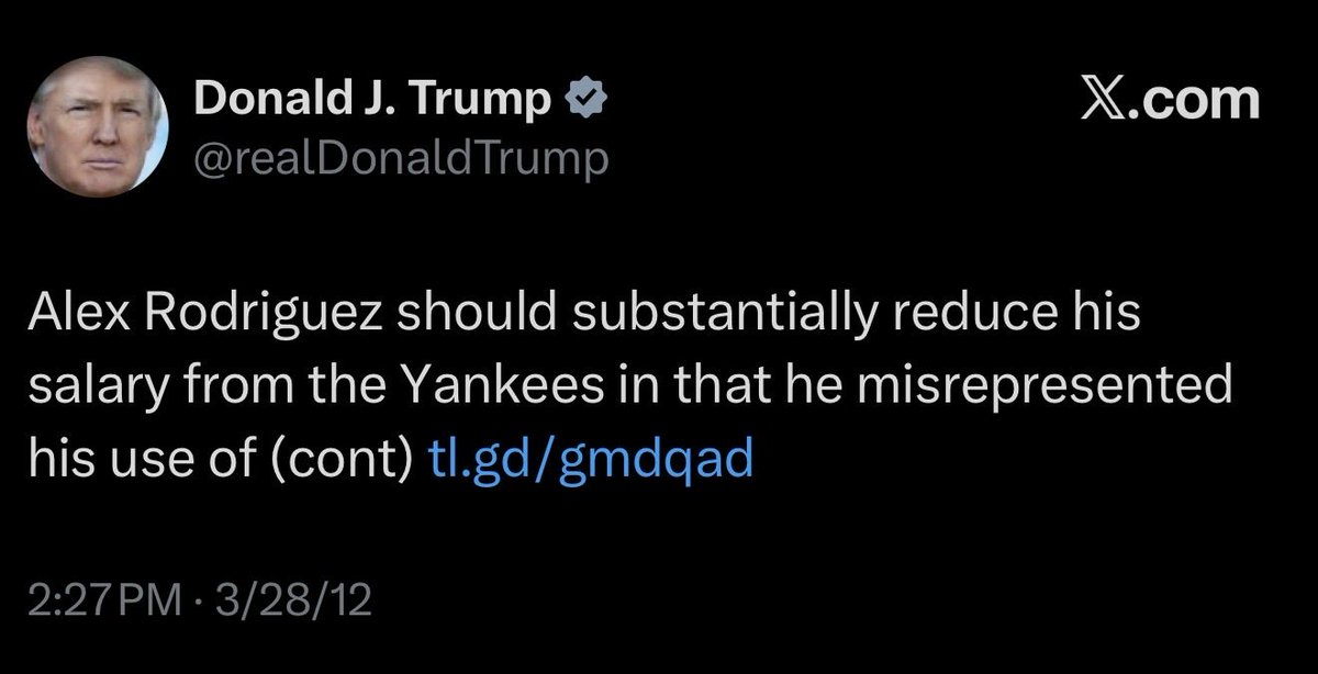 In honor of this, here’s a throwback to some of (4/65) Trump’s old A-Rod hate tweets 😭