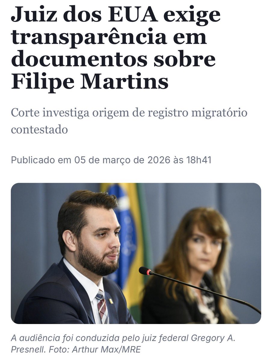Maxcardoso's tweet photo. Baita vitória para Filipe Martins na justiça americana.
Finalmente será revelado quem inseriu ilegalmente o nome de Filipe Martins nos registros americanos.
Lembrando que foi esse falso registro da entrada de Martins nos EUA que Moraes utilizou para deixar Filipe preso por meses. https://t.co/jCmckqurIG