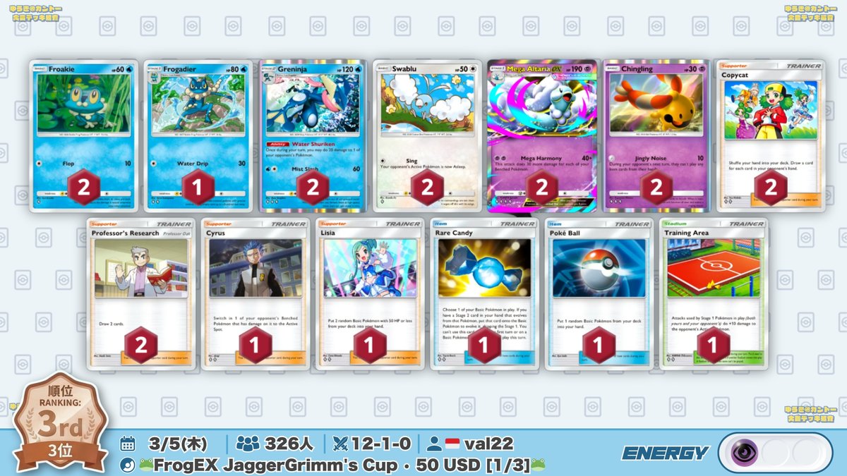 🌏 ポケポケ 大会結果｜3/5(木) 🌏 14戦全勝🔥『リーシャン型チルゲコ