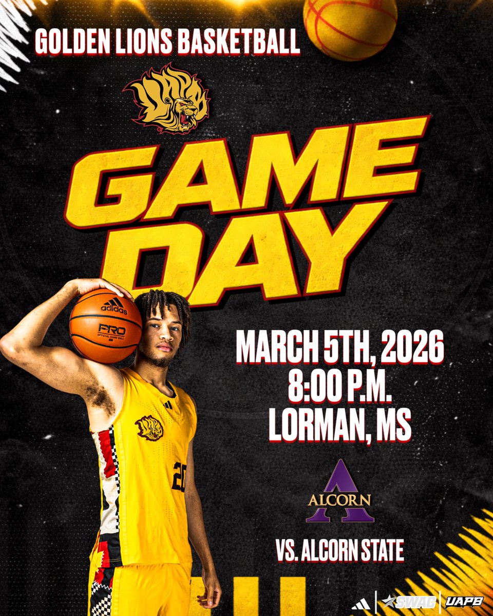 UAPBLionsMBB's tweet photo. One last battle before postseason play. 🦁🔥

🗓️ March 5, 2026
🆚 Alcorn State
📍 Lorman, MS
⏰ 8:00 PM

#ItsTime https://t.co/bewvBX7JPI