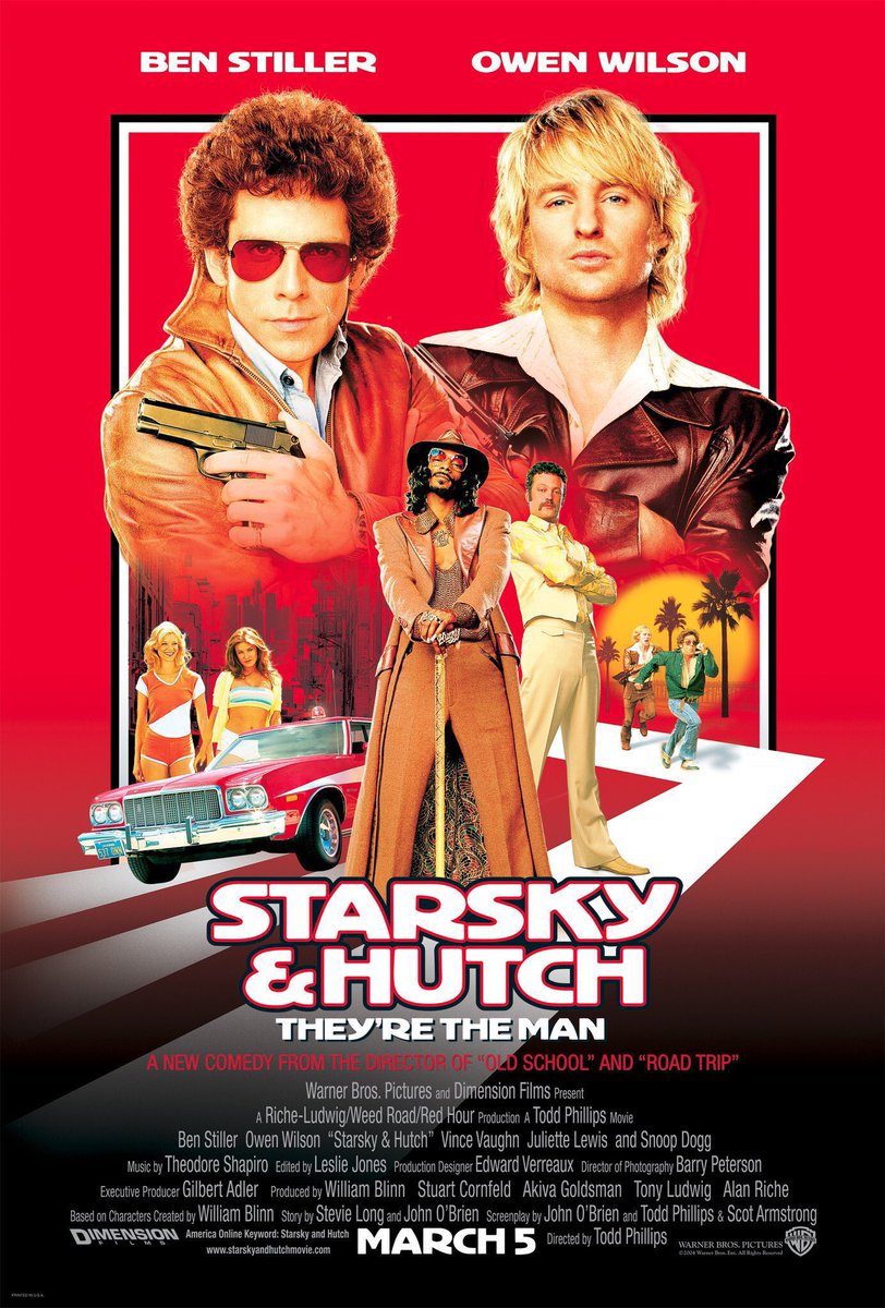 FilmNewsNos's tweet photo. 🎬MOVIE HISTORY: 22 years ago today, March 5, 2004 the movie ‘Starsky &amp; Hutch’ opened in theaters!

@BenStiller #OwenWilson #VinceVaughn @SnoopDogg #JasonBateman #FredWilliamson #AmySmart #CarmenElectra #JulietteLewis #MollySims #ChrisPenn @terrycrews @BrandenRoderick https://t.co/kP0Y7XLE68