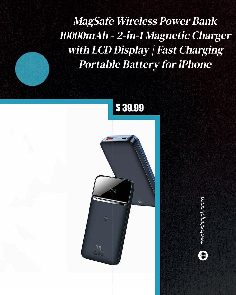 TechShopi's tweet image. Power up your iPhone effortlessly with our MagSafe Wireless Power Bank! Enjoy fast charging and a sleek design, perfect for tech enthusiasts on the go. Stay connected anywhere! #LcdDisplay #10000mah

Shop Now techshopi.com/products/magsa…