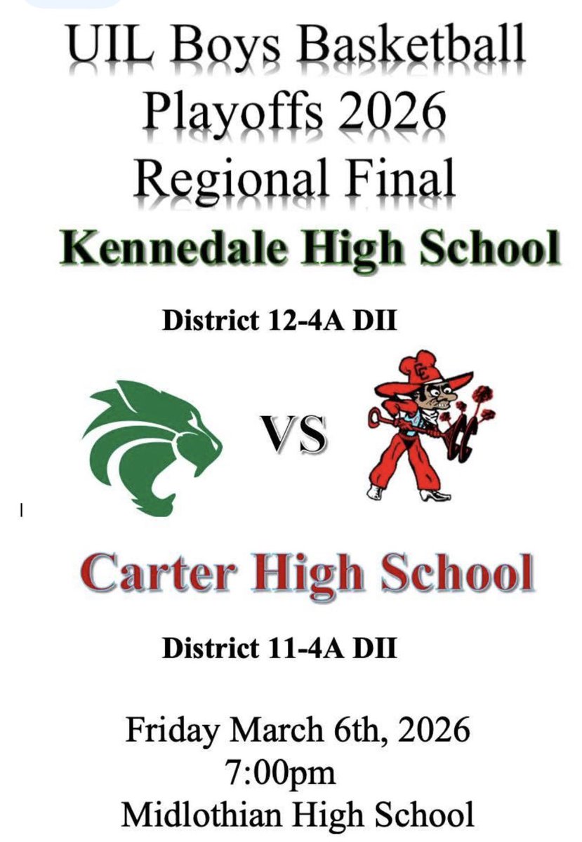 LynneGroff's tweet photo. Ok Kennedale let’s show up tomorrow and support our hometown boys in the Regional Final.  Let’s pack Midlothian High Schools gym and cheer on OUR Wildcats!  7pm tip off
@KennedaleISD @urkhsprincipal https://t.co/4CGxLGJ8l0
