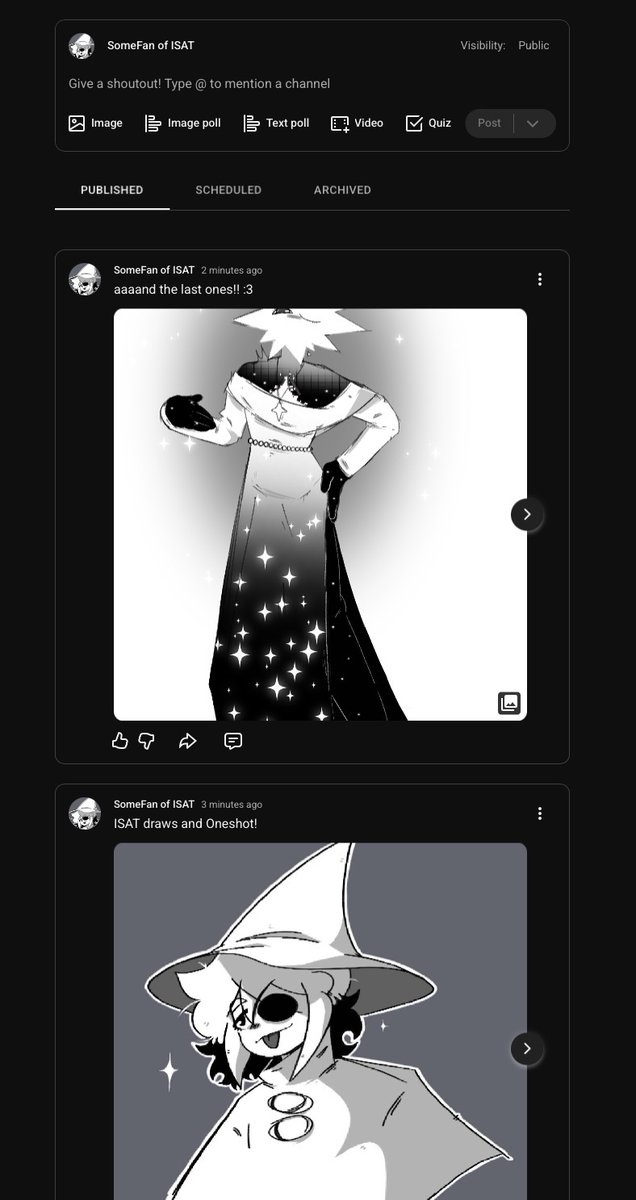 all the art i made is now on youtube!
ill keep sending future draws there, as i said before, to archive them cuz all my media tab is full of random stuff :^
youtube.com/@siffrinilovey…