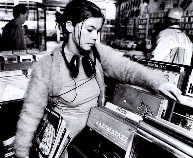 Björk shopping for records (1994).