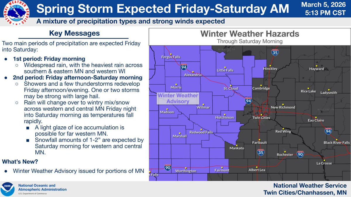 Winter Weather Advisory issued for parts of MN from 3PM Friday to Sat ...