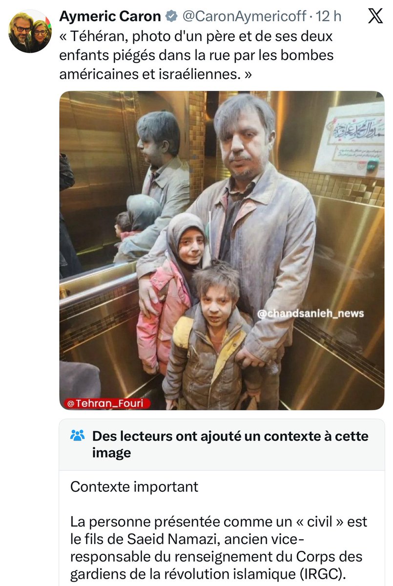 femmeazadi's tweet photo. Plus de 40 000 Iraniens ont été massacrés par le régime de Khamenei, et pas une larme de Caron.
Et la seule fois où il décide de se préoccuper de notre peuple, c’est quand il pense pouvoir faire naître encore plus de haine contre l’État hébreu auprès de ses électeurs radicalisés et antisémites.

Il partage ainsi la photo de l’un des bourreaux du peuple iranien, une pourriture de terroriste islamiste qui n’a même pas pitié de ses propres enfants. Quand Caron pleure un Iranien, c’est un islamiste du régime…

Lui et Rima Hassan font une compétition de tweets pour exploiter la cause iranienne dans leur propre intérêt , eux qui n’en ont jamais rien eu à faire de notre peuple. Ils nous donnent la nausée…

Le niveau des députés d’extrême gauche est une véritable honte pour notre République. Et en jetant un œil rapide à son compte, Caron partage même des infos provenant directement de comptes de soutien au Hezbollah et à la République islamique, comme Info Sud Liban