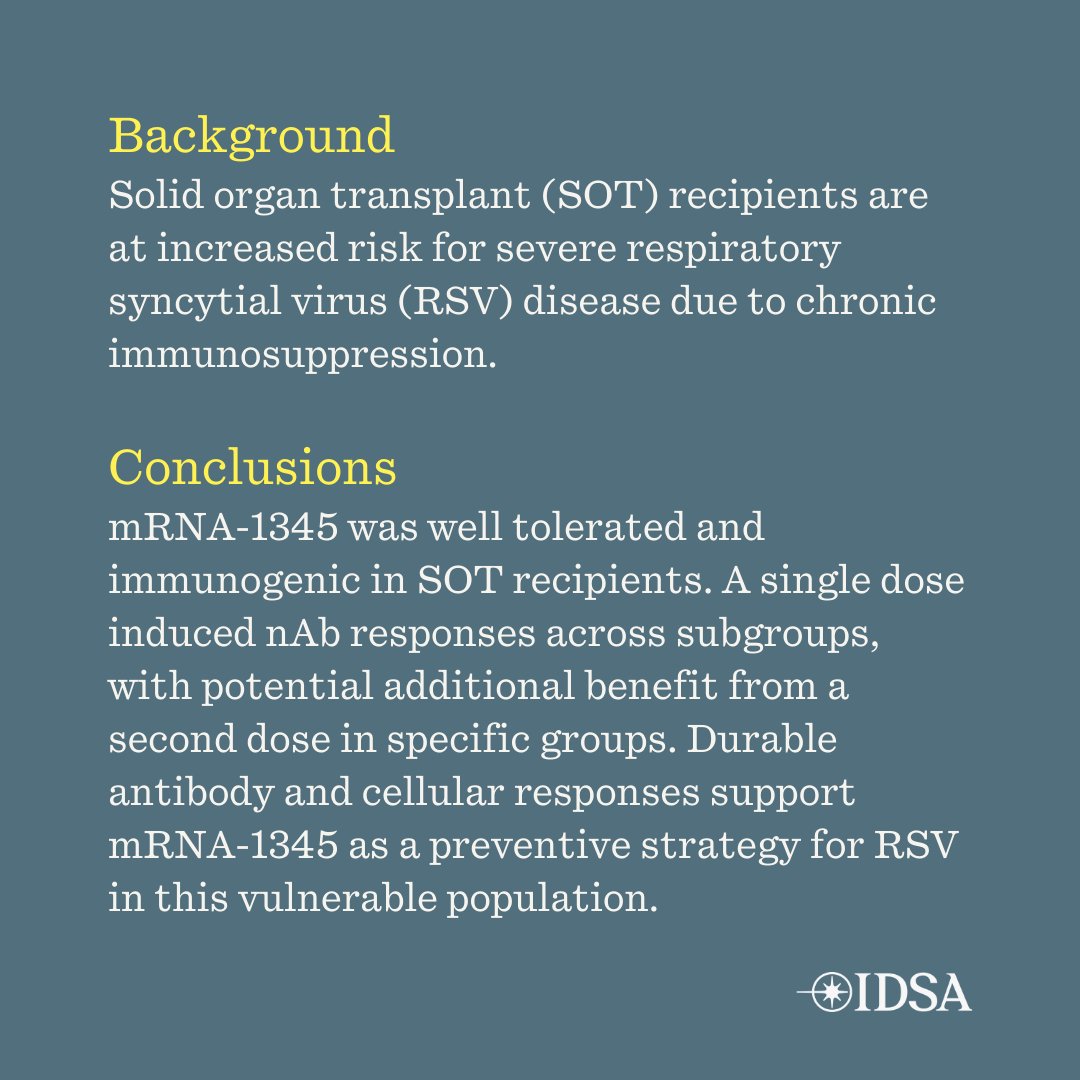 CIDJournal's tweet photo. RSV Vaccination in Solid Organ Transplant Recipients: Interim Findings From a Phase 3 Trial of mRNA-1345

✅ Just Accepted
🔗 https://t.co/qIp0qAZCmL https://t.co/GsyGi28wZi