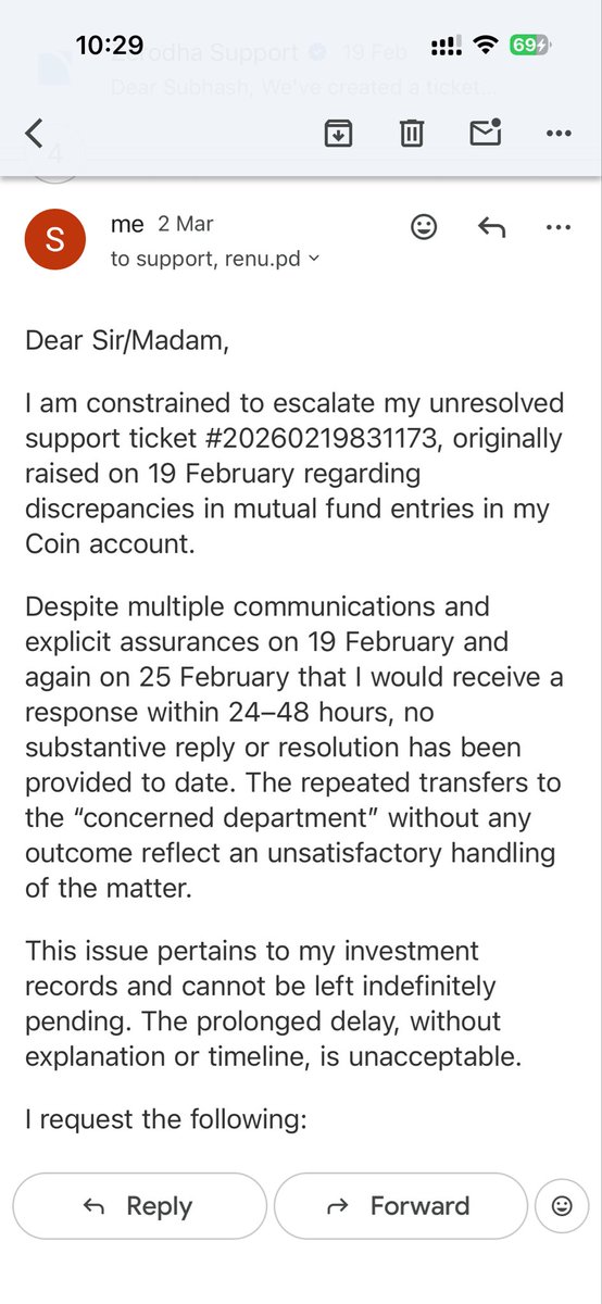 guptasc27's tweet photo. @zerodha @Nithin0dha This small issue related to accounting error in Coin for Ticket #20260219831173 is lingering since 19th Feb despite multiple reminders and an escalation. Kindly resolve ASAP. https://t.co/k9x93ZY4x9