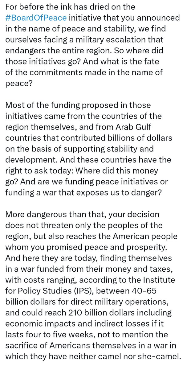 devinamehra's tweet photo. "It may be dangerous to be America's enemy, but to be America's friend is fatal"

Henry Kissinger's words said over 5 decades ago must be haunting US allies in West Asia

Translation of the open letter to President Trump from Khalaf Ahmad Al Habtoor, billionaire buisnessman from the UAE - very much part of the establishment 

A country that has not seen any fighting on its territory in well over 100 years, starts conflicts that hurt even the civilian population (not to mention the economies) of countries far away.