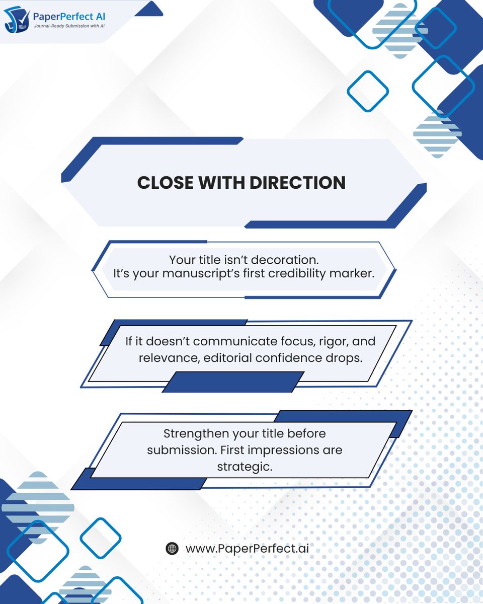 Your title is your first editorial filter.
Before the abstract,editors judge clarity,precision &amp; journal fit from the title alone.If it’s vague or broad strong research can lose momentum early.
Make your first line count
#AcademicPublishing #ResearchWriting #ManuscriptPreparation