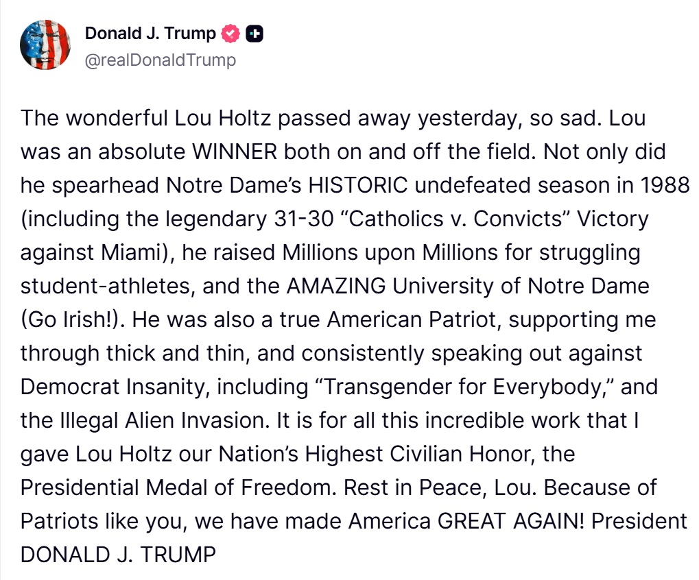 Donald J. Trump Truth Social Post 12:52 PM EST 03.05.26