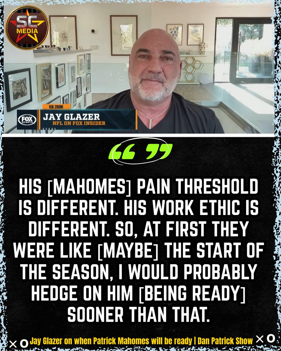 StarcadeMediaKC's tweet image. Jay Glazer thinks #PatrickMahomes will be ready even before the start of the season! 🤯😤

via | @dpshow