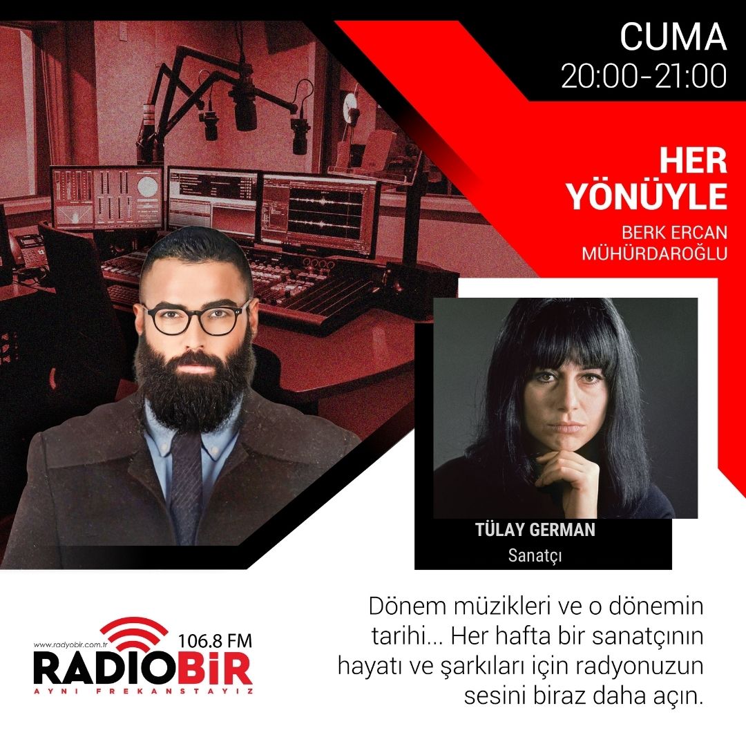 RadyoBircomtr's tweet photo. Berk Ercan Mühürdaroğlu'nun hazırlayıp sunduğu Her Yönüyle programının bu haftaki konusu Sanatçı Tülay German olacak.
Her Yönüyle her cuma saat 20.00'da RadyoBir'de.
#radyobir #radyobircomtr #heryönüyle #berkercanmühürdaroğlu #soylesi #konuk #TülayGerman https://t.co/BVe69Uytn1