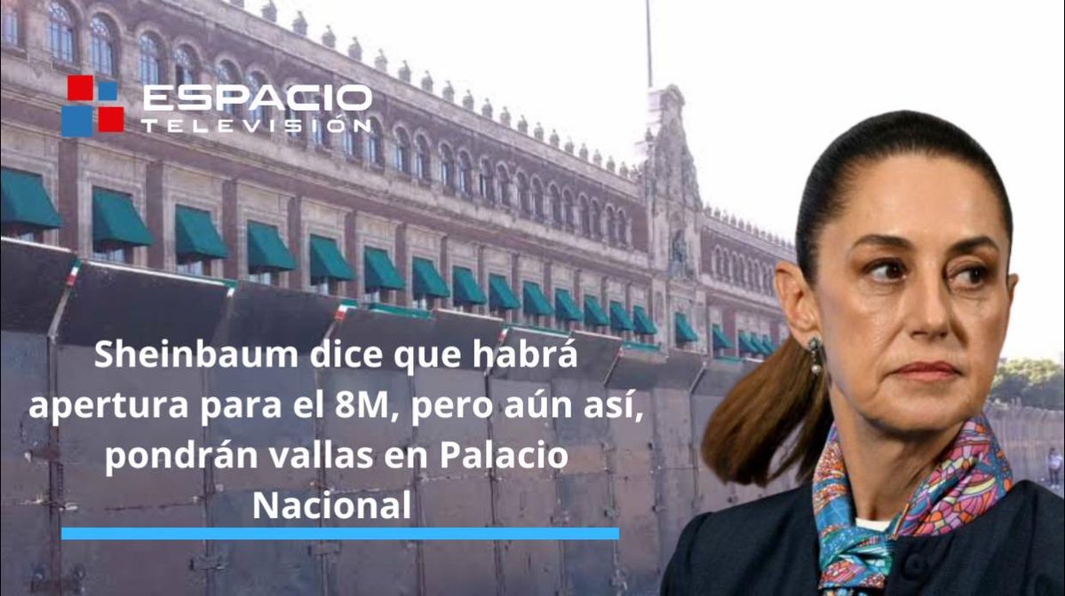 "Las mujeres llegan todas" ¡No pues wow! presidentE <a href="/Claudiashein/">Claudia Sheinbaum Pardo</a> ¡Cobarde! 
Blindarán Palacio Nacional por marcha 8M; “es para proteger a las mismas mujeres”, dice Sheinbaum
La medida busca evitar enfrentamientos entre mujeres policías y manifestantes durante la marcha del 8 de
