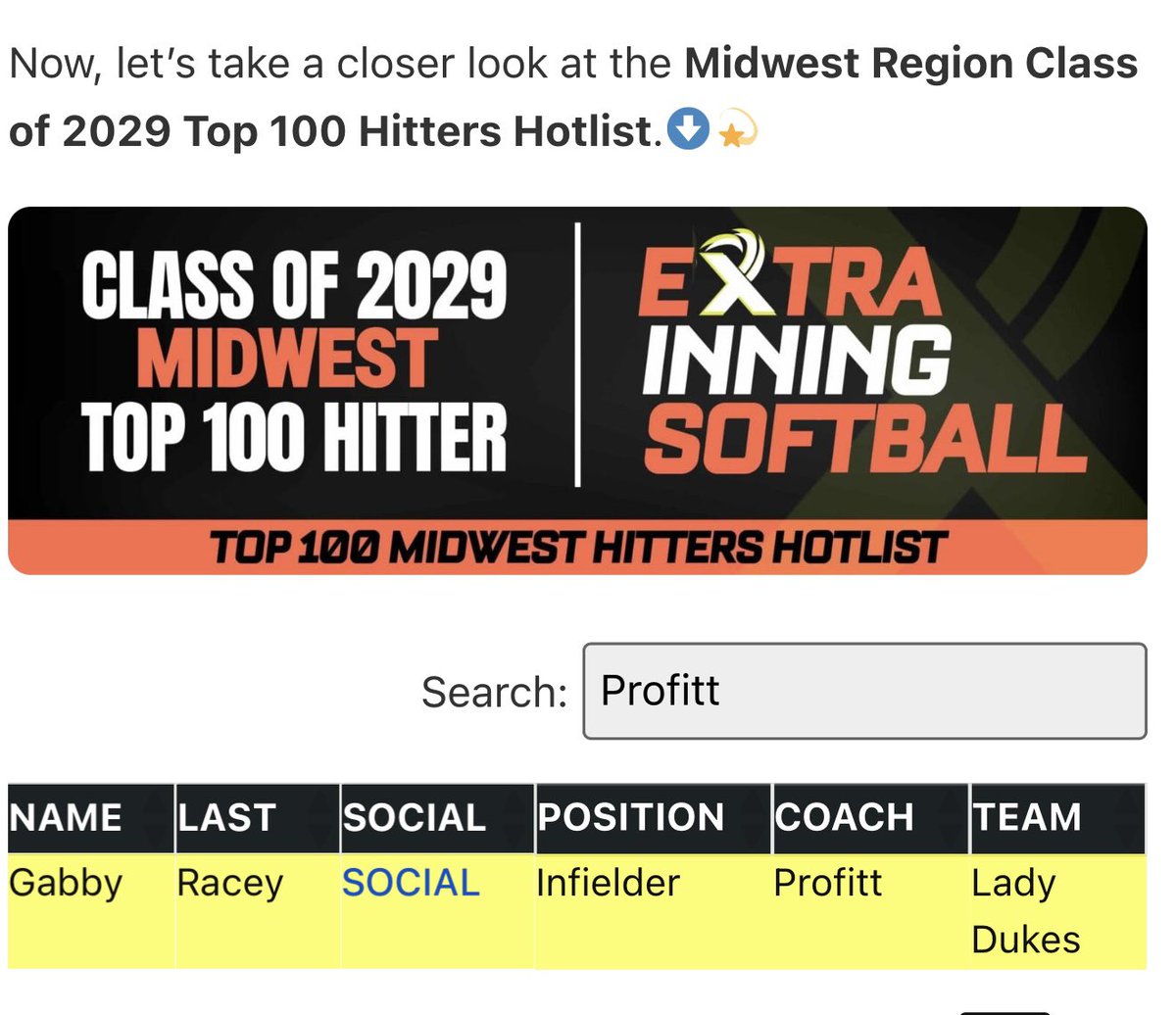Gabby_24_2029's tweet photo. I am honored and blessed to be recognized on the Class of 2029 Top 100 Hitters Hotlist for the Midwest Region. Thank you @ExtraInningSB for the recognition. 🙏
The journey is just beginning and I will continue to work hard because the work never stops! 💛
#ExtraInningSoftball #MidwestHitters 
#SoftballRecruit #LeftySlapper #TripleThreat #Uncommitted2029
@LadyDukes2011 @rothrock03 @2Ganeff @Coach_pooch @CoachDeOliveira @j_spitale @NDCoachHuff @jordynrudd63 @CoachMFrezzotti @_NickyDawson @jjpower19 @michaellew10 @VTechSBcoach @coachcbartlett @CoachStanton @ChandaBell2 @livforshey @jennajen5123 @BUsoftballcoach @whitmorealex8 @ElzeyMatt @SBRRetweets @LineDsoftball @BigFaceSportss @nlevelsports @YAthletesF @bloodlinesport @UncommittedStud @UncommittedUTR @gatorjack72 @ExpoRecruits @DirectRecruits @D1ProScouts @AheadInTheCnt @Get2CollegAth @SunilSportsNews @MaxPreps @TopPreps @top_d1 @TOP_D1RECRUITS @TheSportsPage4 @PrepSoftball @prepsrecruit @SportPrepX @Takes1_Teach1 @riseupsports1 @5_recruiting @THN_softball @josuemub