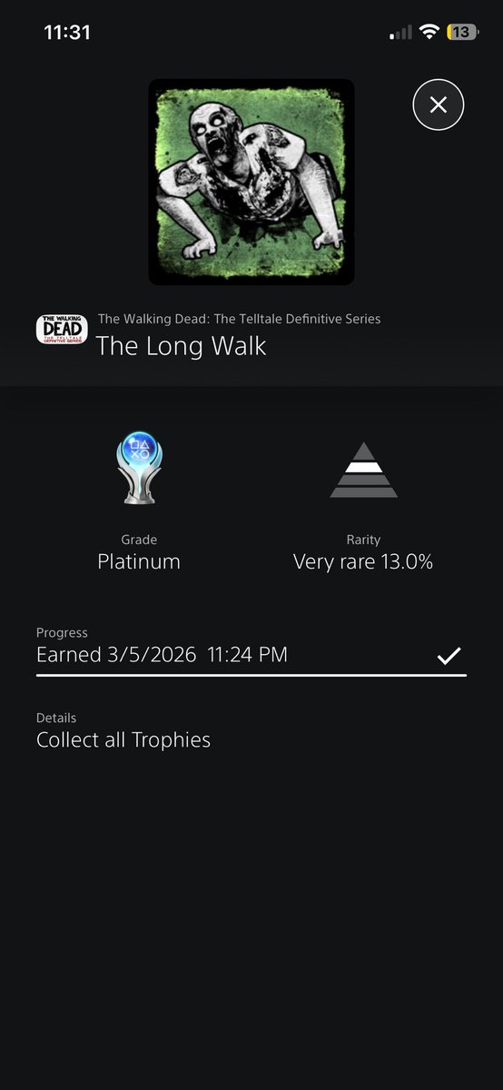 Thugsofstfu's tweet photo. Plat 117 goes to the walking dead telltale series 👏🏻👏🏻🙌🏻 #PlayStationTrophy #trophyhunting https://t.co/WiVXdZpR8n