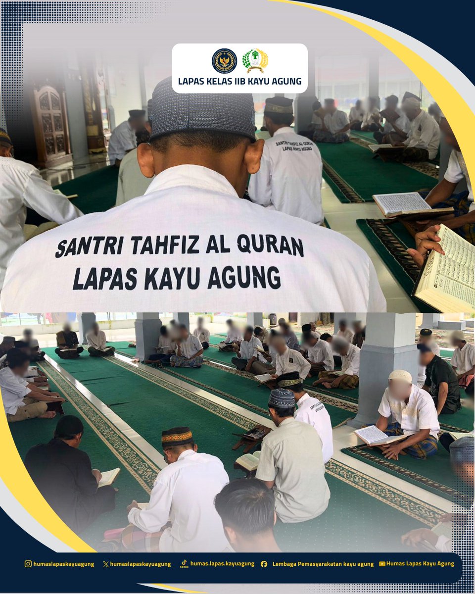 lapaskayuagung's tweet photo. Tadarus di Bulan Suci, Warga binaan Lapas Kayu Agung mengikuti kegiatan Pondok Pesantren Kilat di Masjid Lapas, Jumat (6/3). Kegiatan diisi tadarus Al-Qur’an, pembelajaran tajwid, dan pembinaan rohani untuk memperkuat iman serta membangun pribadi yang lebih baik di bulan Ramadan. https://t.co/A8z2d6mG7r