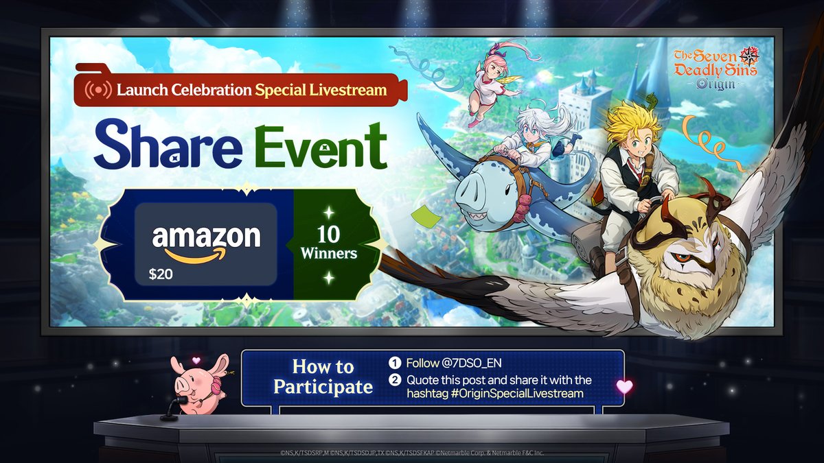 <The Seven Deadly Sins: Origin> Launch Celebration Special Livestream Event

A new journey across Britannia is about to begin—
join us for this special livestream and be part of the very first moment!

> Launch Celebration Special Livestream Event
- Event Period: Until March 11