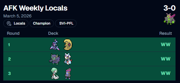cartislee's tweet photo. Went undefeated with Okidogi at locals today!
Don't really know how I beat Gardevoir but I did. https://t.co/AqymKdBlMa