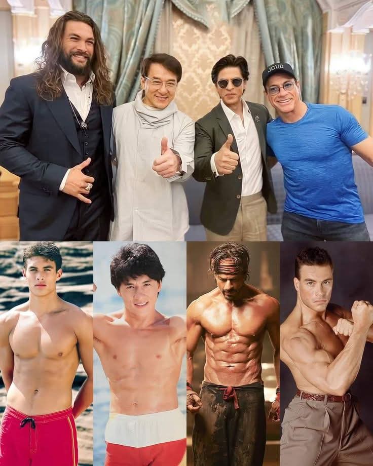 SRKClubSangliFC's tweet photo. From young legends to timeless icons — Jason Momoa, Jackie Chan, Shah Rukh Khan and Jean-Claude Van Damme proving that real stars only get stronger with time 🔥
@iamsrk
#ShahRukhKhan #SRK #JasonMomoa #JackieChan #JeanClaudeVanDamme #SRKGlobalIcon #SRKMagic #SRKForever #HollywoodMeetsBollywood #LegendaryStars #SRKClubSangli #KingKhan