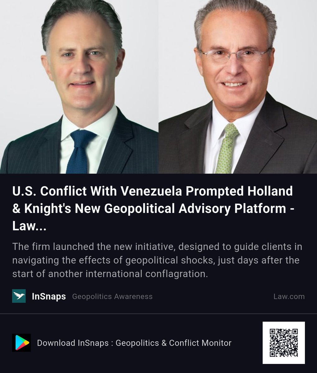 BuildWtPrakhar's tweet photo. U.S. Conflict With Venezuela Prompted Holland &amp; Knight's New Geopolitical Advisory Platform - Law... | https://t.co/yIU5vQ3dWu

Shared Via InSnaps App: https://t.co/D7yYlJOyKc

#Lawcom #Us #Confrontation #Conflict #Venezuela #Prompted #Holland
#IranWar #USIranWar https://t.co/P0ASBix1Lb
