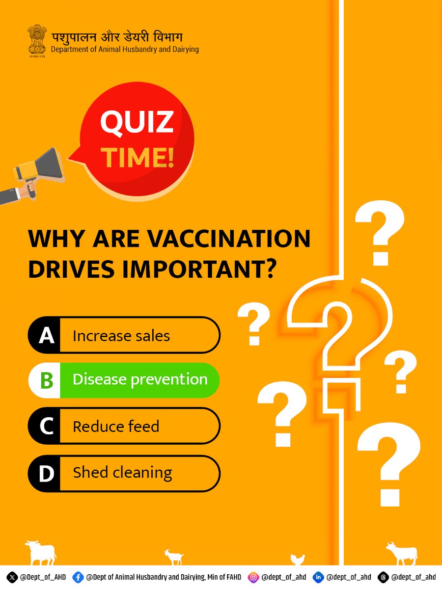 Dept_of_AHD's tweet photo. 💉 Quiz Time!

Why are vaccinations important for livestock?

Drop your answer in the comments 👇

#QuizTime #AnimalHealth #VaccinationMatters #LivestockCare #DiseasePrevention #HealthyAnimals #AnimalHusbandry #FarmAwareness https://t.co/KkjrMPPlW4