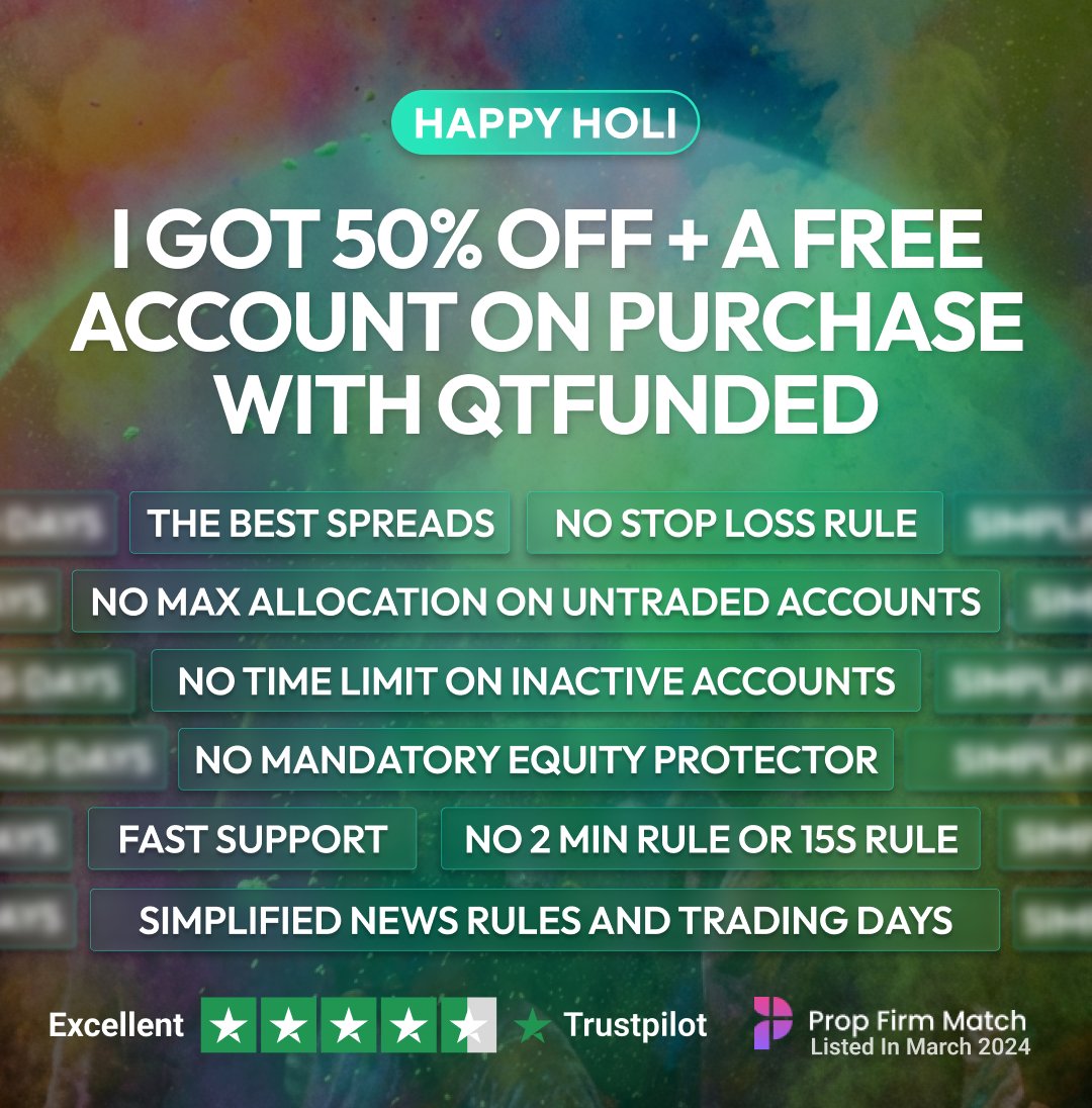 tradesofecho's tweet image. Happy Holi To All Our Indian Traders from @QtFunded! 

Good luck to everyone celebrating and you all stand a chance to win 1 of 20 x $25K QT Power accounts. Free. 💚

#QTFunded #HappyHoli