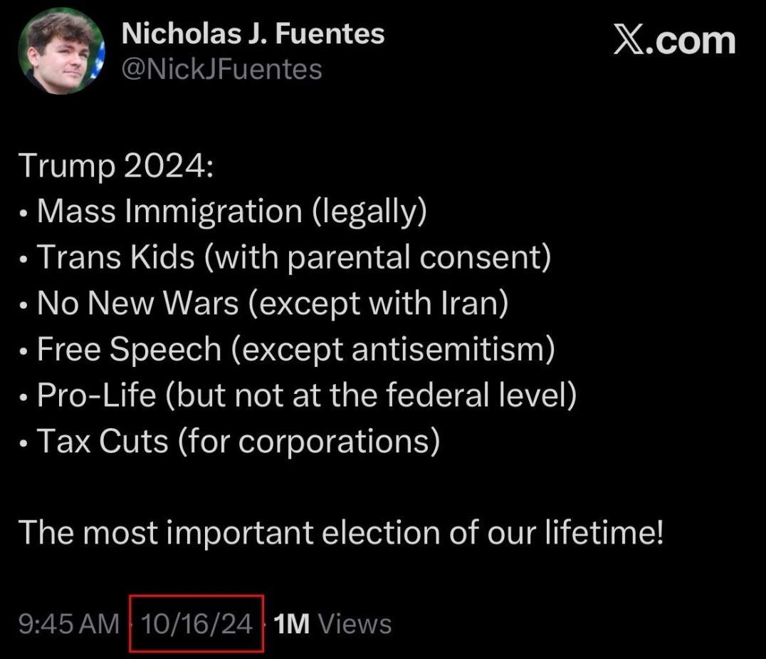 Say whatever you want about Fuentes but this is the most precise prediction of anyone on earth about Trump Round Two. The kid nailed EVERY bullet point.