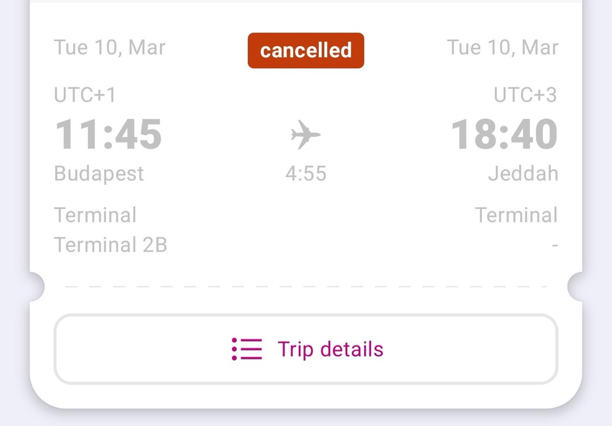 tafesh444's tweet photo. @wizzair I’m facing a nightmare! My Mar 3rd flight to Jeddah was cancelled, causing me to lose a domestic link. I rebooked for Mar 10th, and that was cancelled too! Even my return on the 26th is cancelled. The website won't let me reroute to Cairo to continue my essential trip. https://t.co/KjN1ByC9UJ