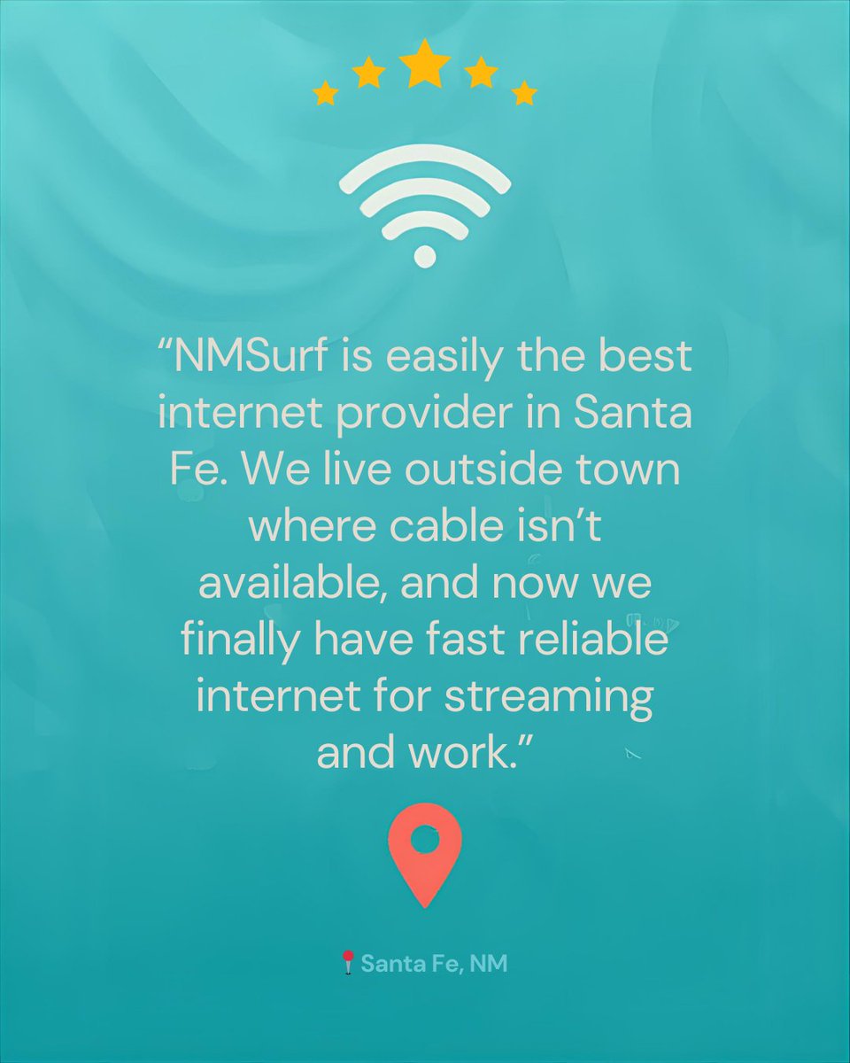 nmsurf_internet's tweet photo. New Mexico deserves better internet.

Too many homes still rely on
• slow DSL
• satellite lag
• unreliable connections

📡 NMSurf is expanding high-speed internet across New Mexico.

Reply CHECK and we’ll see if your address qualifies.

#NewMexicoInternet #Broadband #NewMexico https://t.co/nYw1aMl88q