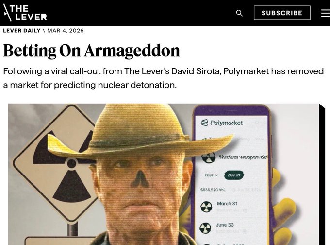 Good to see <a href="/LeverNews/">The Lever</a> reporting on <a href="/Polymarket/">Polymarket</a> now prompting some congressional action.