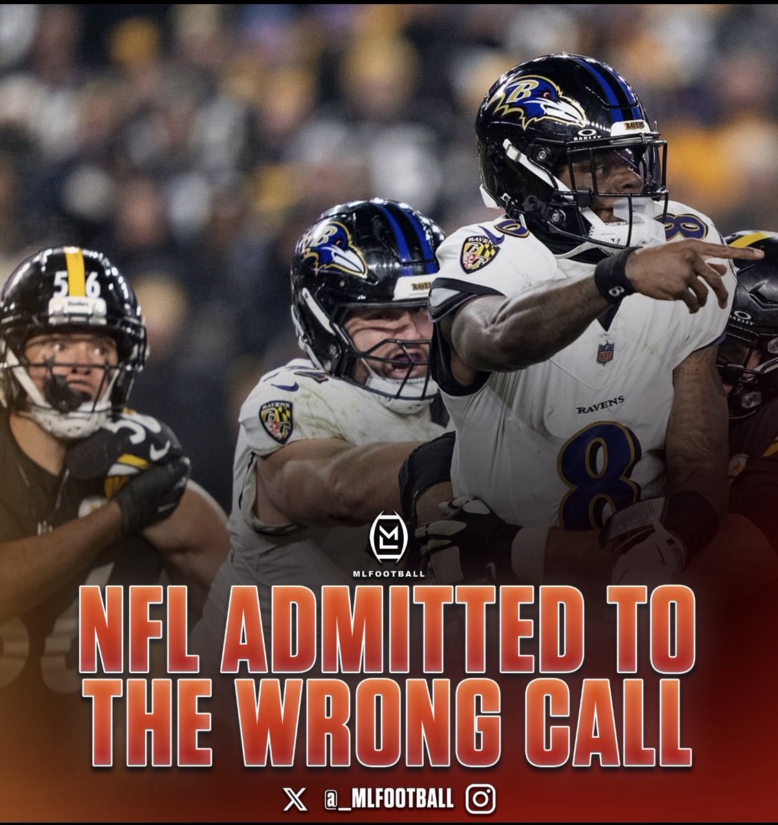 MAJOR DOMINO EFFECT…

The #NFL admitted the refs made the WRONG CALL that determined the #Steelers and #Ravens game in Week 14.

A questionable Steelers interception (Rodgers’ batted pass) was wrongly overturned on replay, allowing PIT’s drive to continue and burn clock, leading