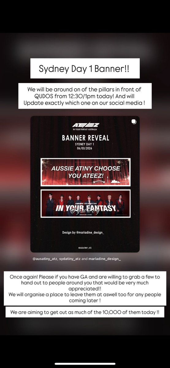 ATEEZ In Your Fantasy [SYDNEY] Day 1 Banners ! 

Please see details !