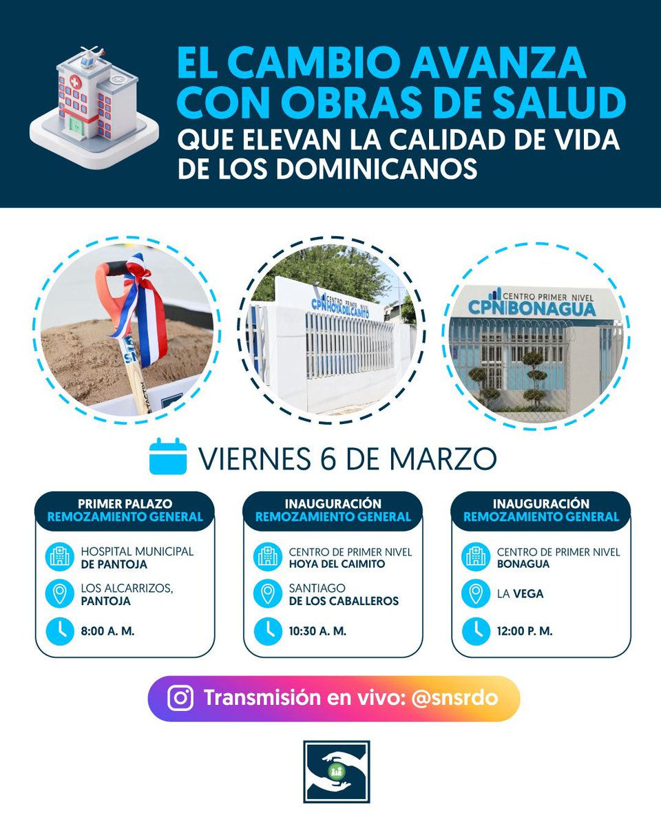 ✅El fortalecimiento de la Red Pública continúa avanzando con nuevas obras de salud priorizadas por el gobierno del presidente Luis Abinader para mejorar la atención y la calidad de vida de la población.