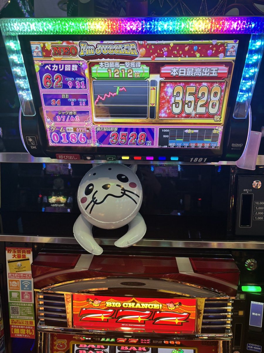 🦭モナコパレスゴールド閉店チェック✅

3月⑤日(木)のモナコパレスゴールド様閉店チェック✅👀　<a href="/monaco_gold/">モナコパレスゴールド【公式】彡*'ⓦ'*ミ</a> 

話題のあの新台もバッチリNICEグラフ📈
いつもの様に数回に分けてご紹介🤲

part❶
マイジャグラーV
ネオアイムジャグラー

#PR