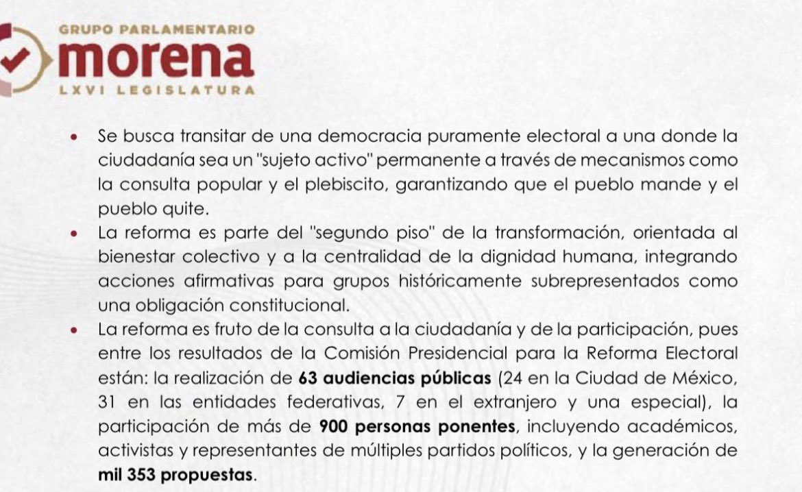 JJDiazMachuca's tweet photo. 🚨 FILTRACIÓN EXPLOSIVA: Morena activa manual de propaganda para imponer la “Ley Maduro”

Un documento interno filtrado revela la maquinaria propagandística que el partido oficial puso en marcha para vender su controvertida reforma electoral.
Instrucciones precisas a legisladores, influencers y operadores digitales:
•  Repetir textualmente las mismas frases.
•  Atacar sin descanso a la oposición.
•  Desacreditar, ridiculizar y linchar mediáticamente a cualquier voz crítica.

La coordinación, según la filtración, partió desde la oficina de Jesús Ramírez Cuevas, utilizando recursos públicos para inundar redes y medios con la narrativa oficial.
Lo más escandaloso: las líneas discursivas clave fueron diseñadas por asesores cubanos y venezolanos, importando directamente el recetario de propaganda que usaron los regímenes de La Habana y Caracas para asfixiar la democracia, silenciar disidencia y perpetuarse en el poder.

Esto no es debate de ideas.
Esto no es defensa de una reforma.
Esto es una operación de Estado financiada con dinero de todos los mexicanos para imponer un cambio que debilita al árbitro electoral y concentra el control en el partido en el gobierno.

Pregunta elemental que nadie en Morena responde:
Si la reforma es tan buena, tan necesaria, tan “democrática”…
¿Para qué necesitan un ejército de bots, guionistas extranjeros, ataques coordinados y millones de pesos públicos para forzarla?
La respuesta es obvia: porque no resiste el escrutinio libre. Porque no convence por sí misma. Porque en el fondo saben que es un traje a la medida del autoritarismo disfrazado de “austeridad republicana”.
México no necesita propaganda importada de dictaduras.

México necesita transparencia, debate honesto y respeto a la democracia que tanto costó construir.
¿Y tú? ¿Vas a permitir que nos vendan retroceso como progreso?

@DenunciamosCdMx