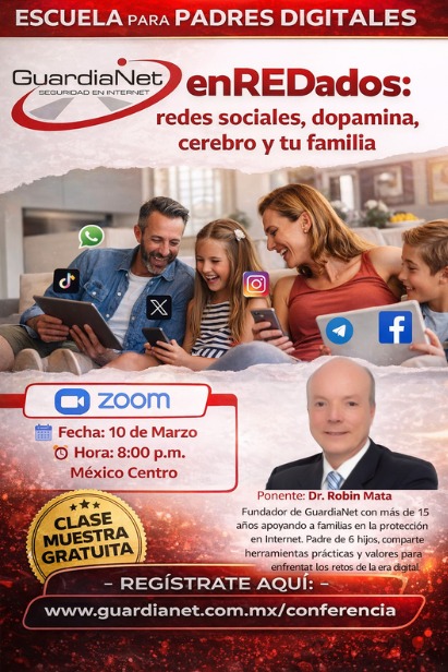 Conferencia gratuita “𝗲𝗻𝗥𝗘𝗗𝗮𝗱𝗼𝘀: 𝗿𝗲𝗱𝗲𝘀 𝘀𝗼𝗰𝗶𝗮𝗹𝗲𝘀, 𝗱𝗼𝗽𝗮𝗺𝗶𝗻𝗮, 𝗰𝗲𝗿𝗲𝗯𝗿𝗼 𝘆 𝘁𝘂 𝗳𝗮𝗺𝗶𝗹𝗶𝗮”

𝗙𝗲𝗰𝗵𝗮: 10 de marzo
𝗛𝗼𝗿𝗮: 𝟴:𝟬𝟬 𝗽.𝗺. 𝗠𝗲́𝘅𝗶𝗰𝗼 𝗖𝗲𝗻𝘁𝗿𝗼

📷 𝗜𝗻𝘀𝗰𝗿𝗶𝗽𝗰𝗶𝗼𝗻𝗲𝘀 𝗮𝗯𝗶𝗲𝗿𝘁𝗮𝘀
[guardianet.com.mx/conferencia]