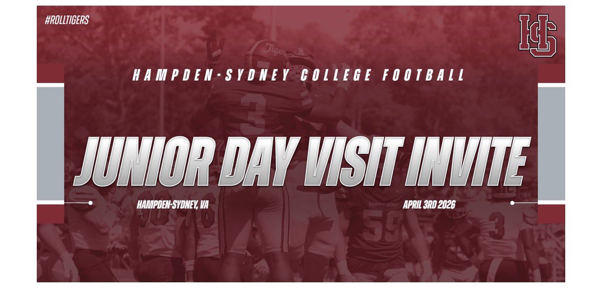 CamerhiHull's tweet photo. Blessed to receive a Junior Day Invite from Hampden-Sydney football! Can’t wait to get on campus and learn more about the program. @Coach_Luvara @AFPatriotFB https://t.co/D0zrXIxt3Z