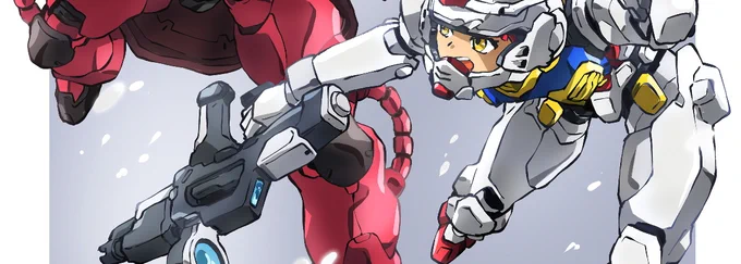 頭空っぽラクガキ1151 「機動戦士ガンダム」から「ガンダム娘とザク娘」 この前MSのコスプレしてスノボやってる人達見て、あのバランスもけっこう面白いなと思って描いた。 スノボの人たちイメージなので雪中での戦闘イメージ。