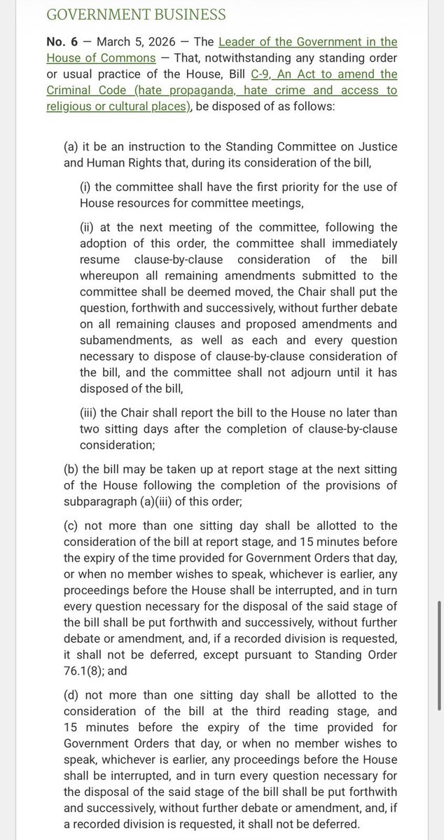 AndrewLawton's tweet image. BREAKING

The Liberals have put a motion on notice in the House of Commons to cut off debate on Bill C-9 and force all amendments to a vote with no discussion. 

They are censoring debate on their censorship bill.