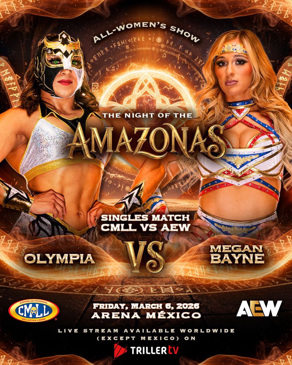 meganbayne's tweet image. TOMORROW watch my @CMLL_OFICIAL debut LIVE on triller 
 trillertv.com/watch/cmll-the…

It’s Olympia’s turn to #BOWDOWN to the MEGASUS✨⚡️🪽

📍ARENA MEXICO