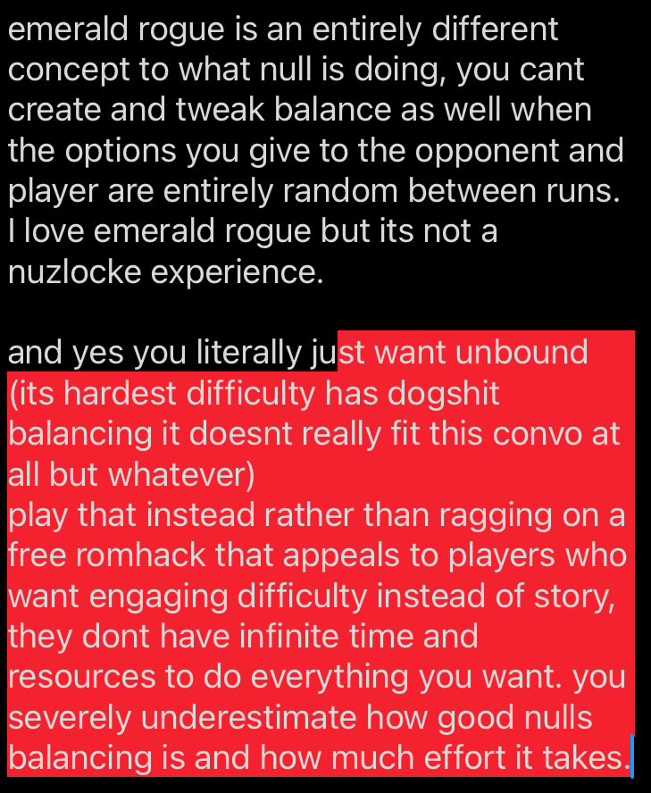 ExprNeo's tweet photo. @pomboshonem @PandaBaris @Peko_girlboss unbound is good for a casual experience and thats great but theres a reason everyone nuzlockes ek lucid rnb null and soon platinum kaizo instead. it also just isnt a difficulty hack (difficulty hack = modification of existing pokemon game to add difficulty) https://t.co/SBx3OCyBWG
