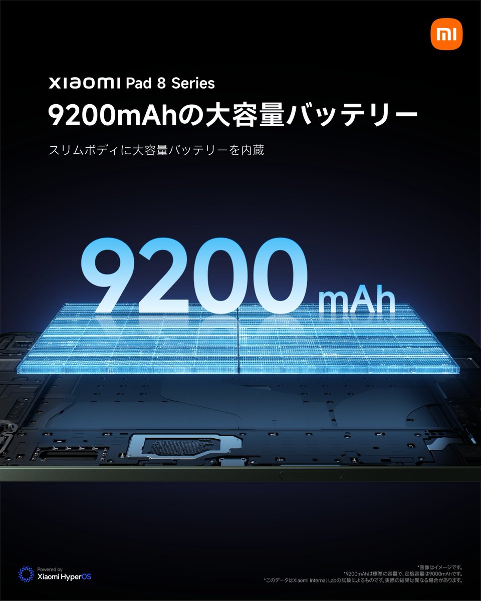 本日発売！Xiaomi Pad 8シリーズ】 バッテリー容量は脅威の9,200mAh