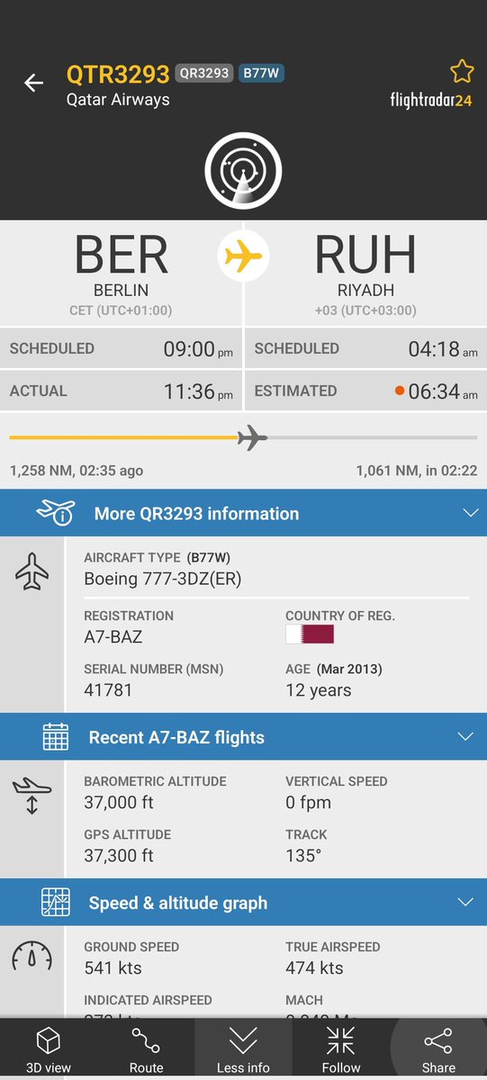 Deaphen's tweet photo. Stuck in Berlin for several days, this @qatarairways beauty now flying empty from Berlin to Riyadh. 

QR3293 from Berlin to Riyadh https://t.co/O9eK1eCFKU https://t.co/BQZheplMGe