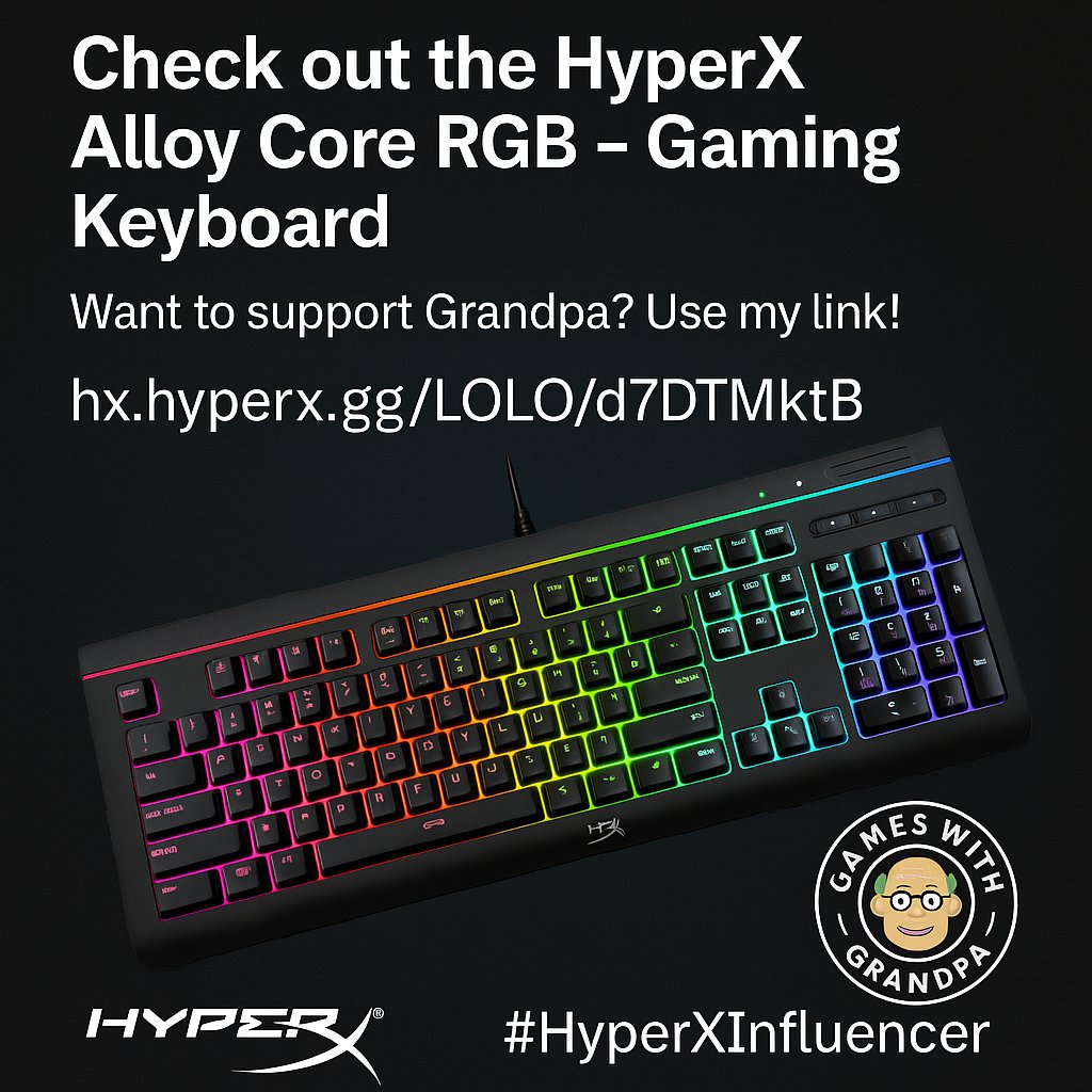 gameswithgpaw's tweet photo. 🎮 The @HyperX Alloy Core RGB is tough as nails and bright as a rave!
Built to last, built to glow—perfect for marathon gaming nights. 🌈💪
✨ Support Grandpa with this link:
👉 https://t.co/d4DUkNtqrx
#HyperXInfluencer #GamesWithGrandpa #StreamerGear #RGBKeyboard #TwitchSetup https://t.co/MJE3TRoVtm